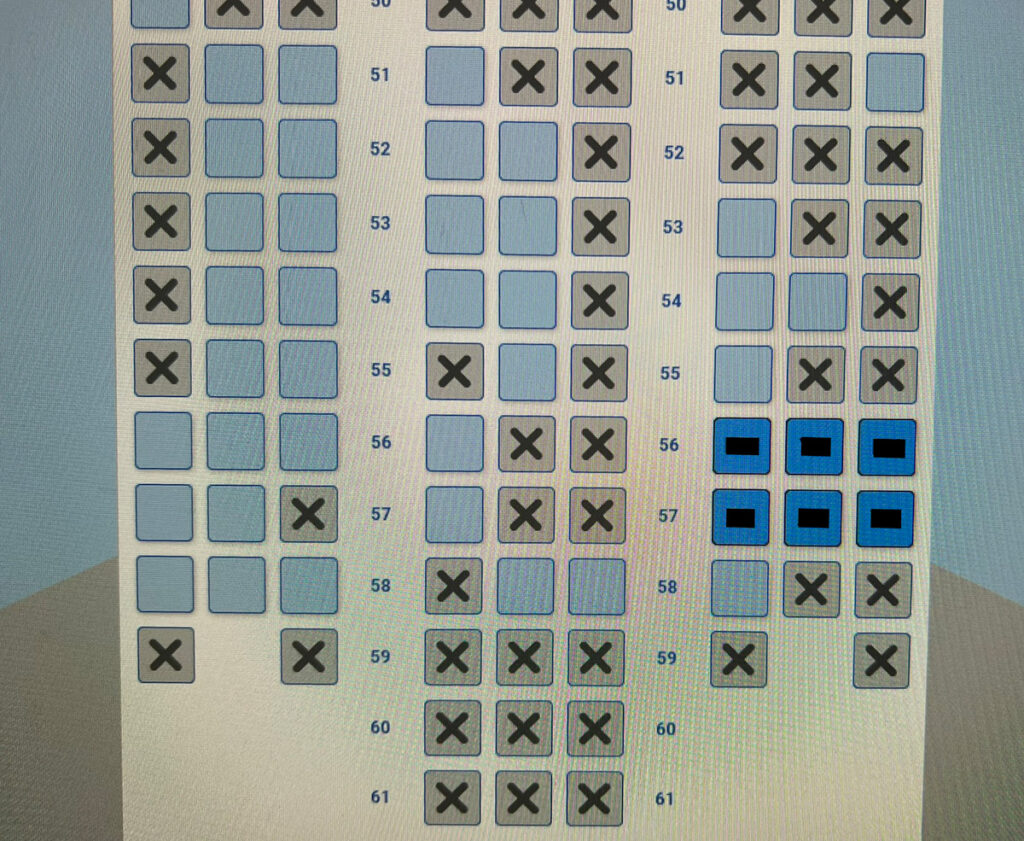 MIATモンゴル航空 オンラインチェックインのシートマップ