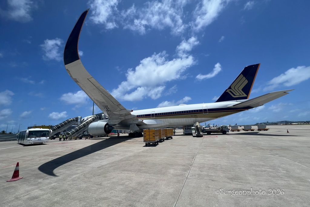 ヴェラナ国際空港に到着したシンガポール航空機