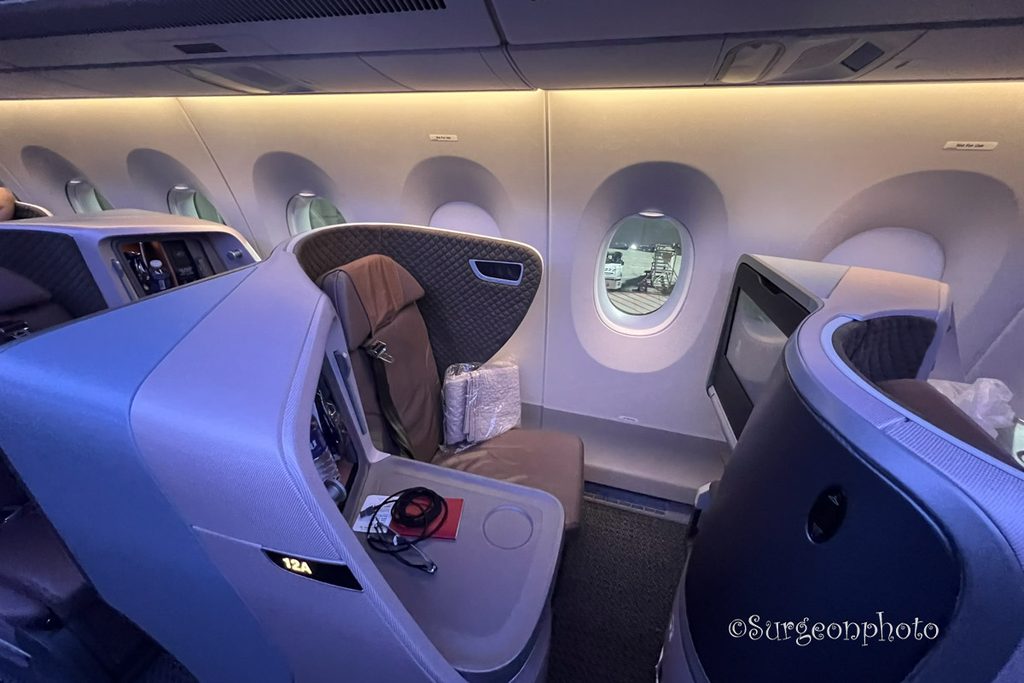 シンガポール航空A350-900ビジネスクラスの窓側席