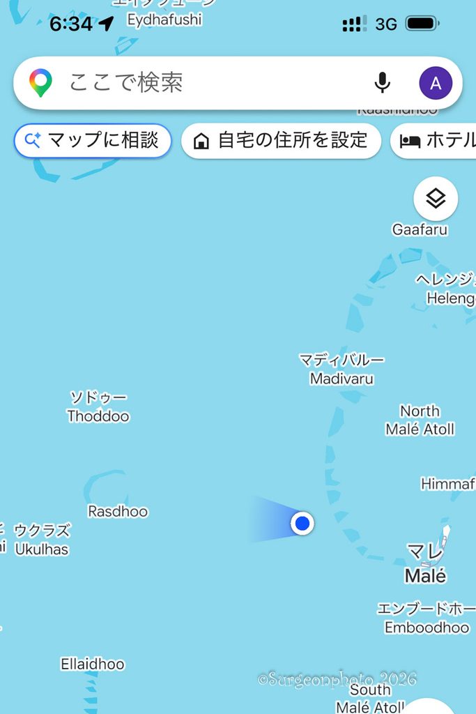 Rasdhooへ向かうORTUS号の現在地を表示したGoogleマップ